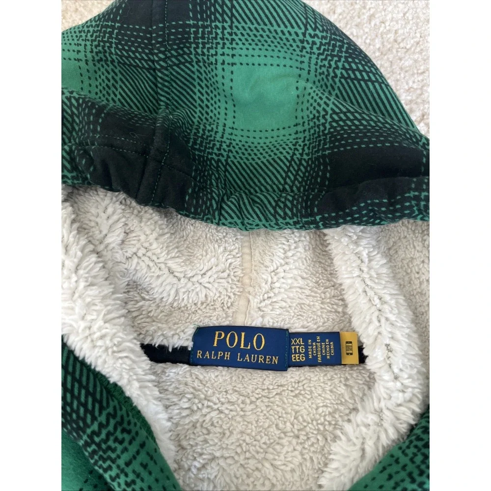 Polo Ralph Lauren Green Plaid Sherpa Lined Full Zip Hoodie XXL 710880186002